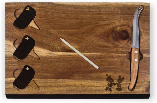 PICNIC TIME Disney Ratatouille Delio Cheese Board Knife Set Charcuterie Serving Board with Cheese Markers Chalkboard Message Area Acacia Cutting Board, (Acacia Wood)