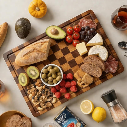 Walnut Wood Cutting Board for Kitchen, End Grain Chopping Board with Juice Groove, Heavy Duty Checkered Board for Cheese and Vegetables, Non-slip Feet, 14" × 11" × 1.5"