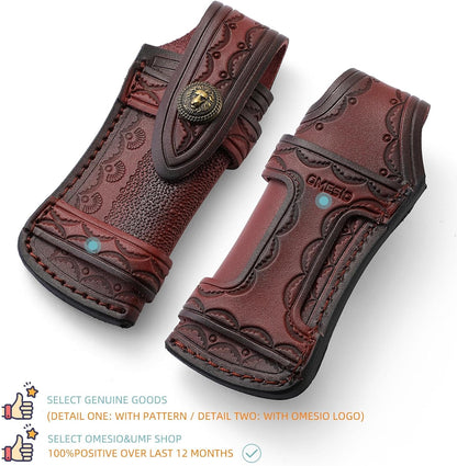 Omesio Pocket Knife Sheath, 4.53" Folding Leather Case, Horizontal Belt Sheath