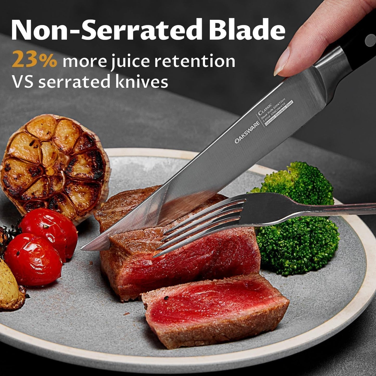 Steak Knives Set of 8, 5 Inch Non Serrated Steak Knife with Walnut Block, Razor-Sharp German Stainless Steel Dinner Knives, Durable Full Tang Forged Straight Edge Meat Knife for Home Dining&Gift
