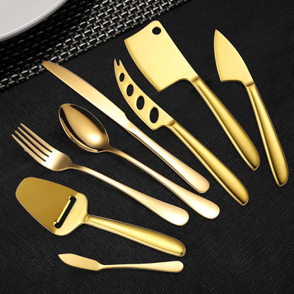 Copper Cheese Knives Set 7 Pieces Stainless Steel Kitchenware Utensils Gadgets 7 Pieces Cheese Knife,Cheese Spreader,Cheese Forks,Cheese Slicer,Cheese Cutter,Butter Knife