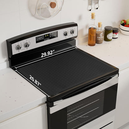 Stove Top Cover for Electric Stove - Food Grade Ceramic Stove top Cover,Silicone XXL Dish Drying Mat, Glass Cooktop Covers, Flat RV Range top Mats (Black,28x20)