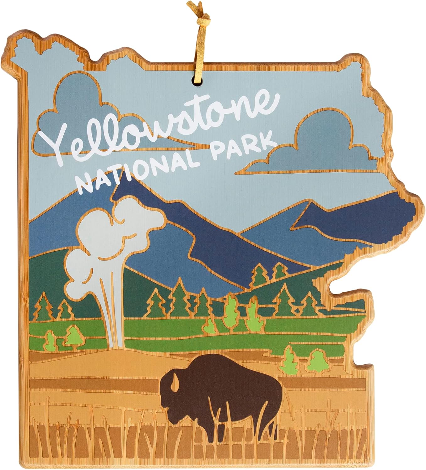 Totally Bamboo North Carolina State Shaped Cutting Board and Charcuterie Serving Platter with Artwork by Summer Stokes, Includes Hang Tie for Wall Display 18" x 8" x 5/8" - Colors B