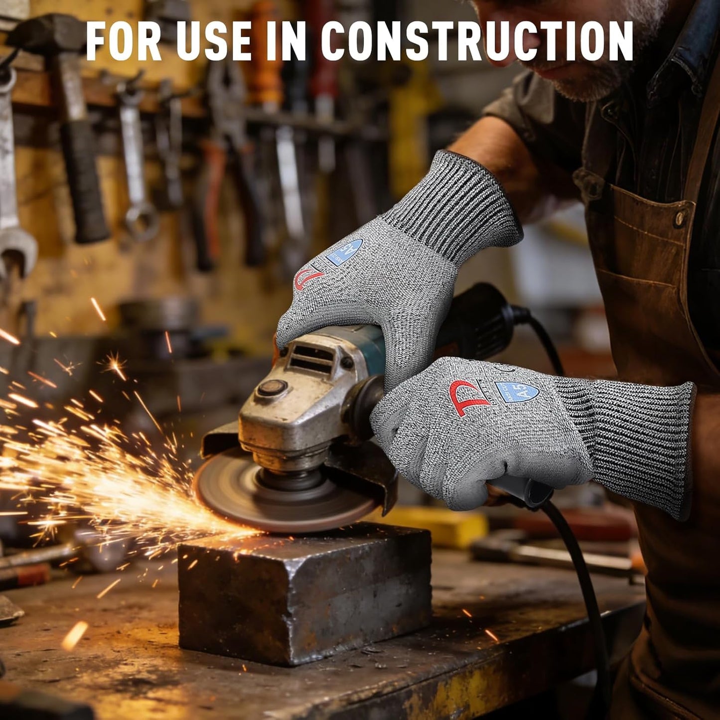 ANSI A5 Cut Resistant Glove, 12 pairs, Cut Proof Gloves with PU Coating and steel reinforcement, Touch-Screen Compatible, Used for Metal Fabrication, Mechanic, Gardening, Thin & Lightweight, XX-Large