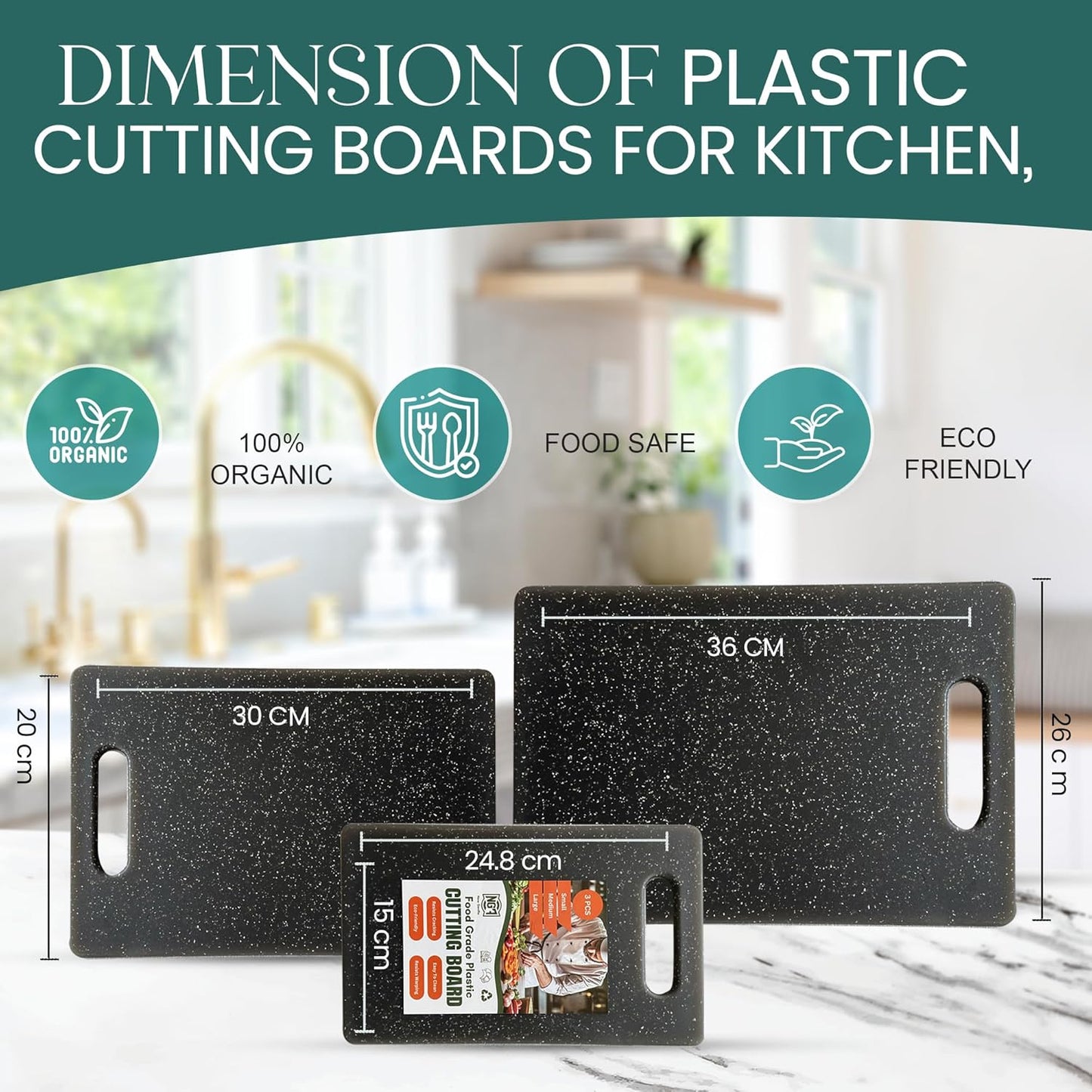 Cutting Board Set – 3-Piece Plastic Cutting Boards for Kitchen, Non-Slip with Juice Grooves – Dishwasher Safe Small, Large & XL Cutting Boards – Black Chopping Board Set