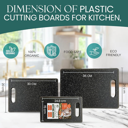 Cutting Board Set – 3-Piece Plastic Cutting Boards for Kitchen, Non-Slip with Juice Grooves – Dishwasher Safe Small, Large & XL Cutting Boards – Black Chopping Board Set