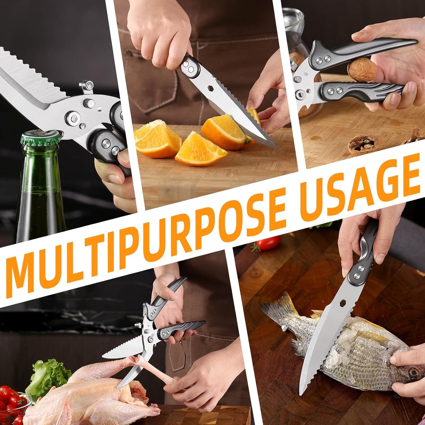 Heavy Duty Kitchen Shears for Food - Stainless Steel Kitchen Scissors Detachable Design, All-Purpose Meat and Poultry Scissors, Dishwasher Safe - Grey