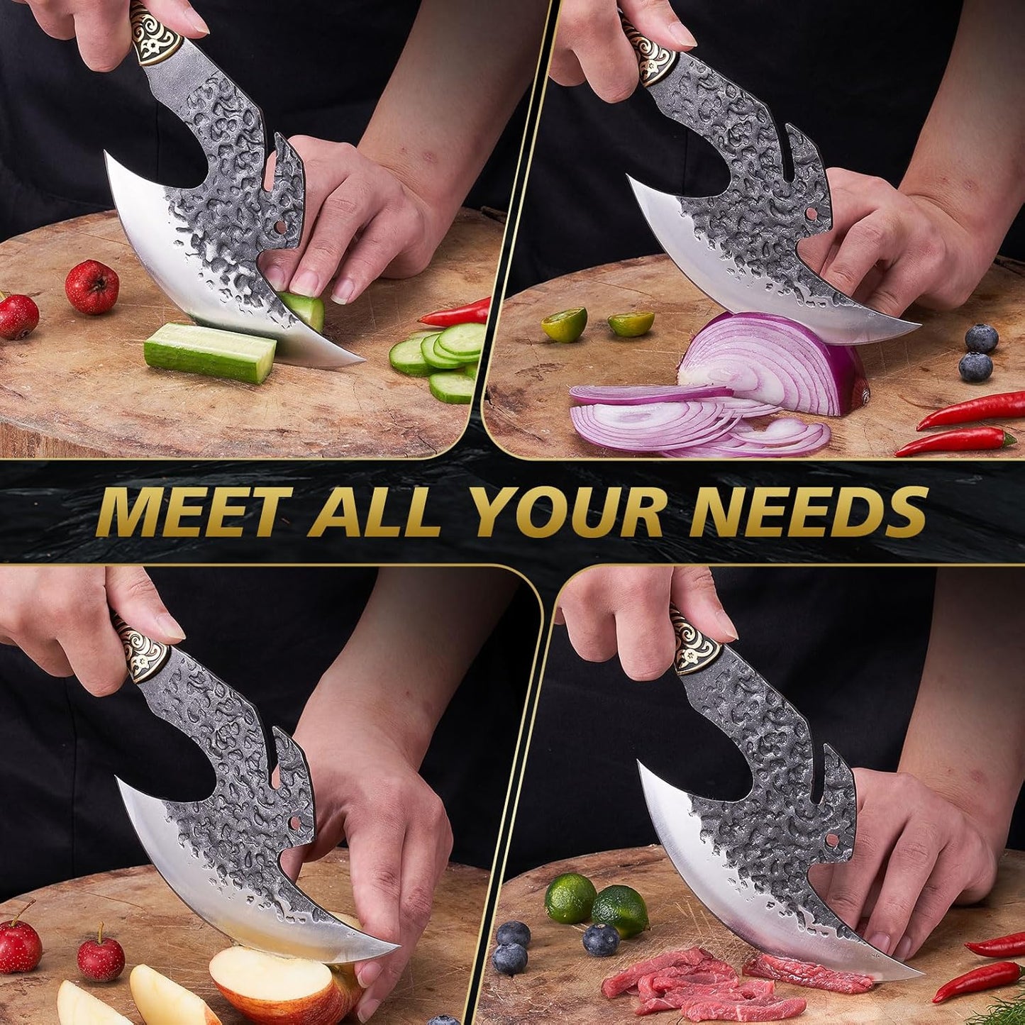 Topfeel Hand Forged Viking Knife 6.2" Meat Cleaver with Sheath, Chinese Kitchen Axe Boning Knife for Meat Cutting, High Carbon Steel Butcher Knife Home Outdoor BBQ Camping Birthday Gifts for Men Dad