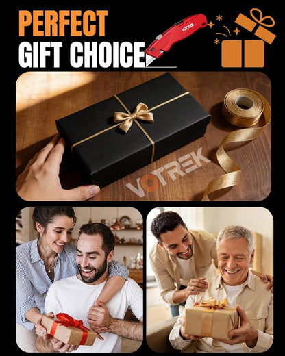 VOTREK® Box Cutter Retractable| Metal Utility Knife Set【Built-In Storage】 Tool-Free Quick Blade Change| Safety Lock| Extra 10 Sharp SK5 Blades| 2-Pack Heavy Duty Razor Knife for Cardboard & Plastic