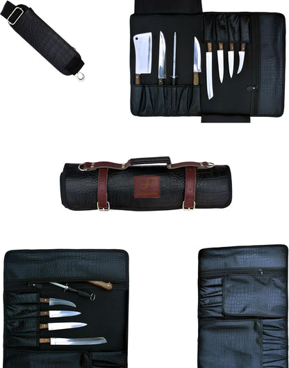 EVERPRIDE Gorgeous Leather Croc Pattern Premium Leather Chef Knife Roll Bag. Professional Grade Lovely Gift for Chefs Hunting Knives and Home Storage