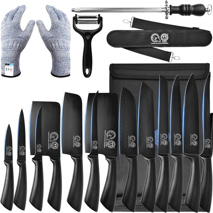 XYJ Professional Knife Sets for Master Chefs,Meat Cleaver Butcher for Camping,Chef Knife Set with Magnetic Knife Block,Stainless Steel Kitchen Knives Tools Kit