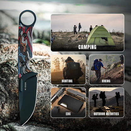 Kizer Cabox Fixed Blade Knife, 3.36" D2 Steel Fixed Blade Hunting Knife G10 Handle with Sheath, Survival Camping Knives 1048A3