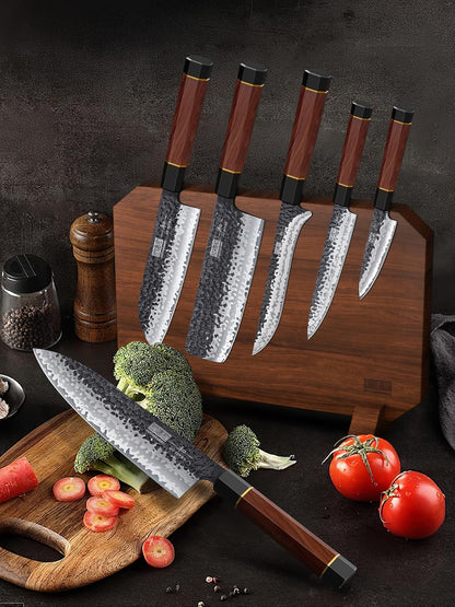 HOSHANHO 5 Pieces Knife Set, Japanese High Carbon Steel Kitchen Knife Sets, Professional Ultra Sharp Chef Knives Set with Ergonomic Rosewood Handle