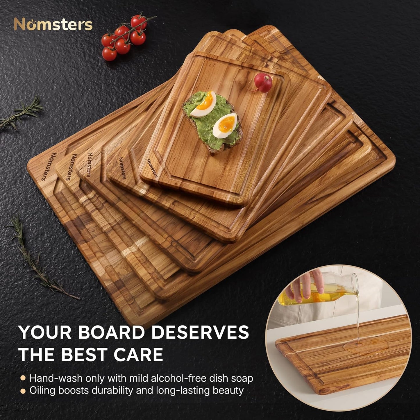 3 Pack Teak Wood Cutting Board Set for Kitchen Charcuterie Board Serving Heavy Duty Non Toxic Slip Hardwood Over Sink Solid Thick Haus Wooden Chopping Board Large Big Small Meat Best Essential Gift