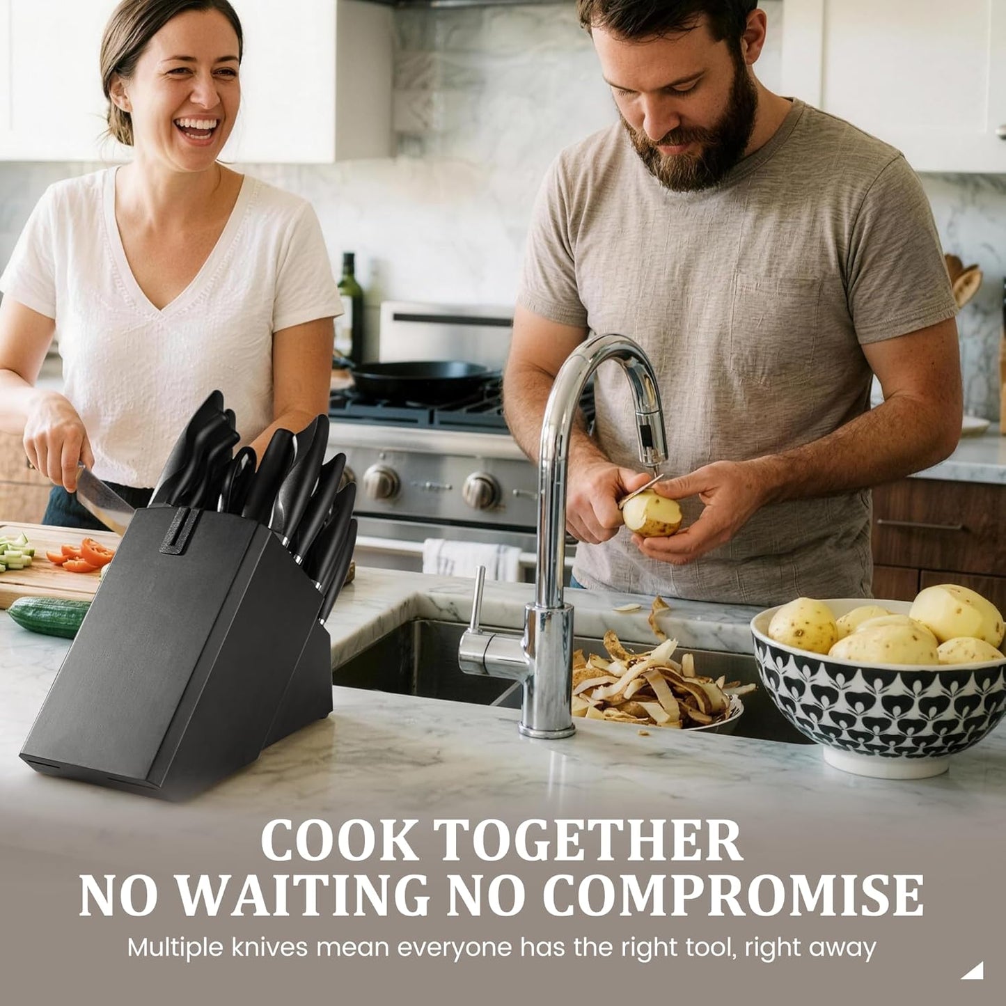 Amorston 22 Pieces Knife Set, Laser Engraved High Carbon Stainless Steel Knife Block Set, Full Tang Professional Kitchen Knife Set with Built-in Sharpener, Mothers Day Gifts for Kitchen