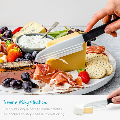 Dreamfarm Knibble Lite 3-In-1 Non-Stick Cheese Knife for Charcuterie, Slicing, Spreading, with Built-In Fork to Serve & Share Foods - 9" Black