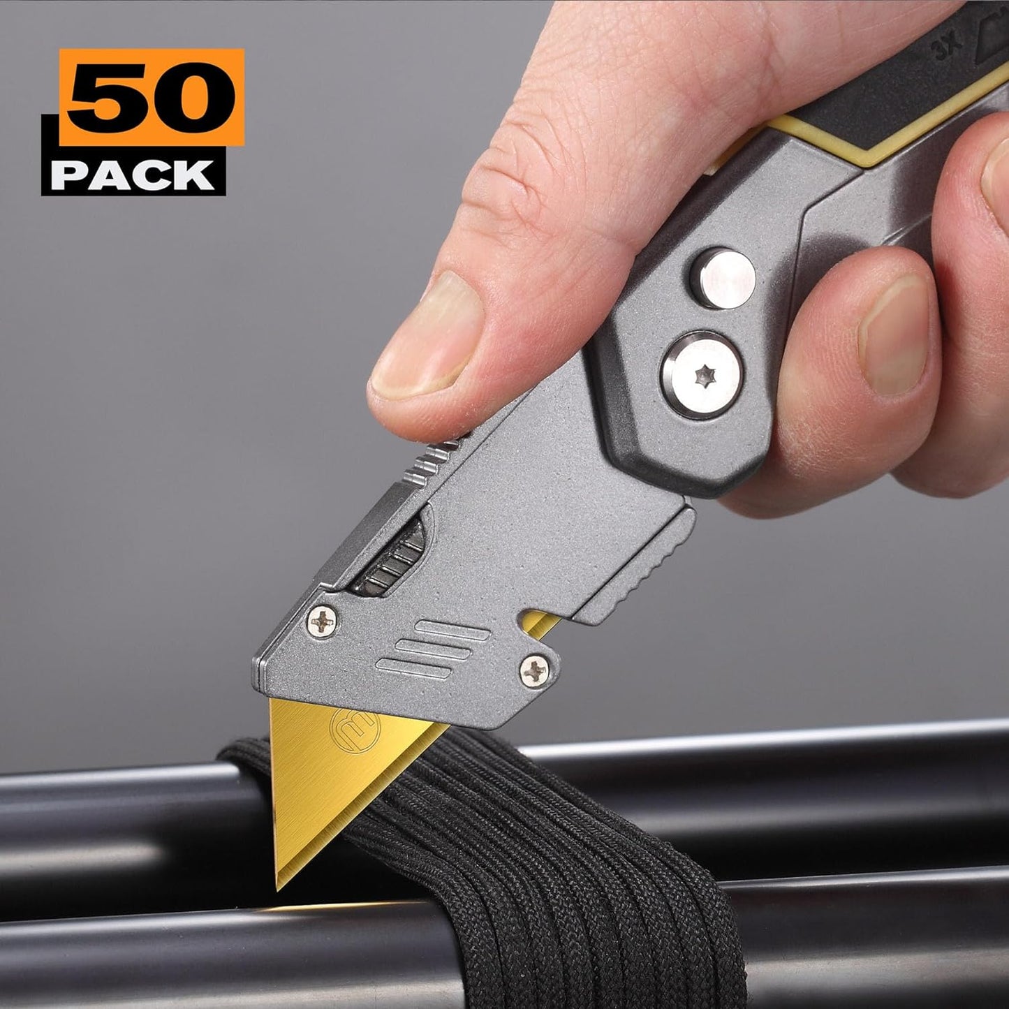 M MEEPO 50-Pack Utility Knife Blades, Titanium Fully Plated, Durable SK-2 Razor Blades for Utility Knife Box Cutter, Never Rust, Extra Durable