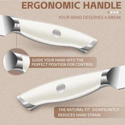 Huusk Paring Knife Set 2PCS - Razor Sharp 5" Kitchen and 3.5" Peeling Knives Well Balanced Vegetable Fruit Knife with Ergonomic White Handle Present Gift for Men Women