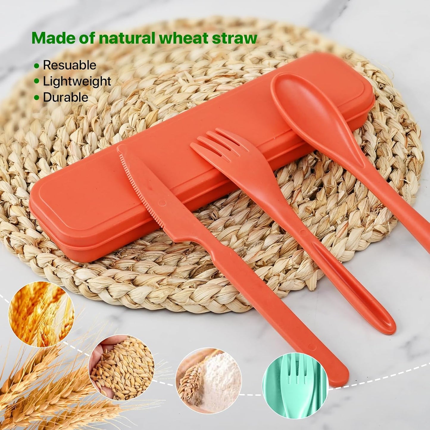 Pink Utensil set Travel Silverware with Case, 2 Sets Reusable Utensils Set with Case, Wheat Straw Utensils for Lunch Box Accessories, Camping Utensils for Work Lunch or Daily Use (Pink)