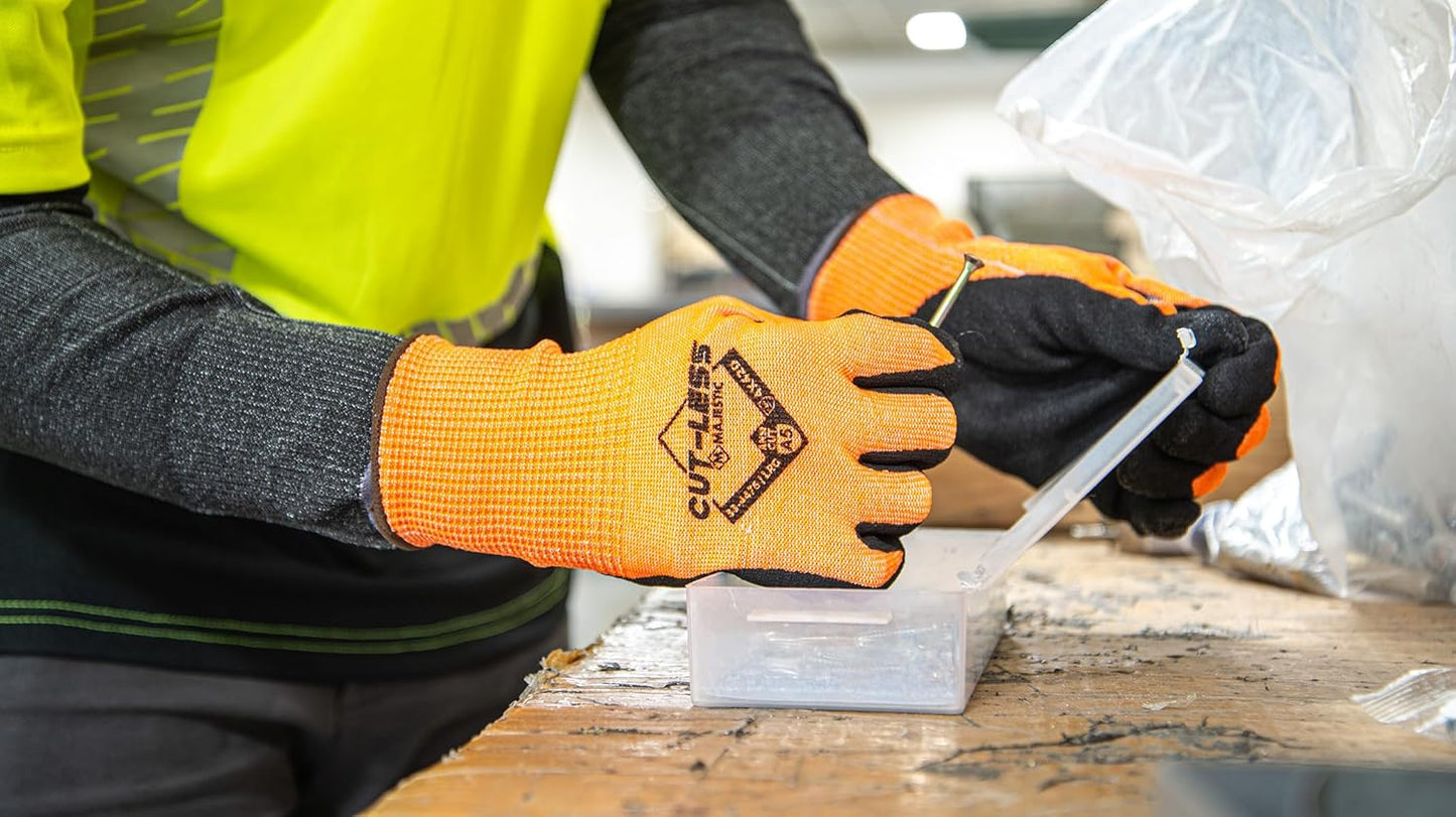 Majestic Cut-Less Korplex Glove with Sandy Nitrile Palm | 12 Pair - MED | 13 Gauge Liner, ANSI A9, Extreme Cut Resistance, Breathable, Gray/Black | for Automotive, Industrial, Manufacturing | 35-7675
