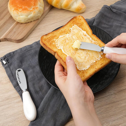 Cheese Spreader Knives, Stainless Steel Butter Knife with Porcelain Handles Cheese Butter Spreader Knives for Kitchen, Butter-Knife with Holes in Blade for Soft Jam, Charcuterie, Pastry