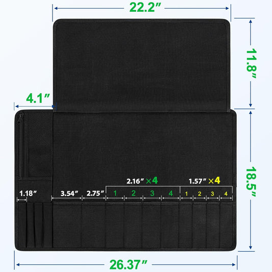 Chef Knife Roll Bag, Knives Roll Bags for Chefs Professional, Waxed Canvas Knife Bag, Chef Bag with 14 Knife Slots and a Zippered Pocket(Bag Only)