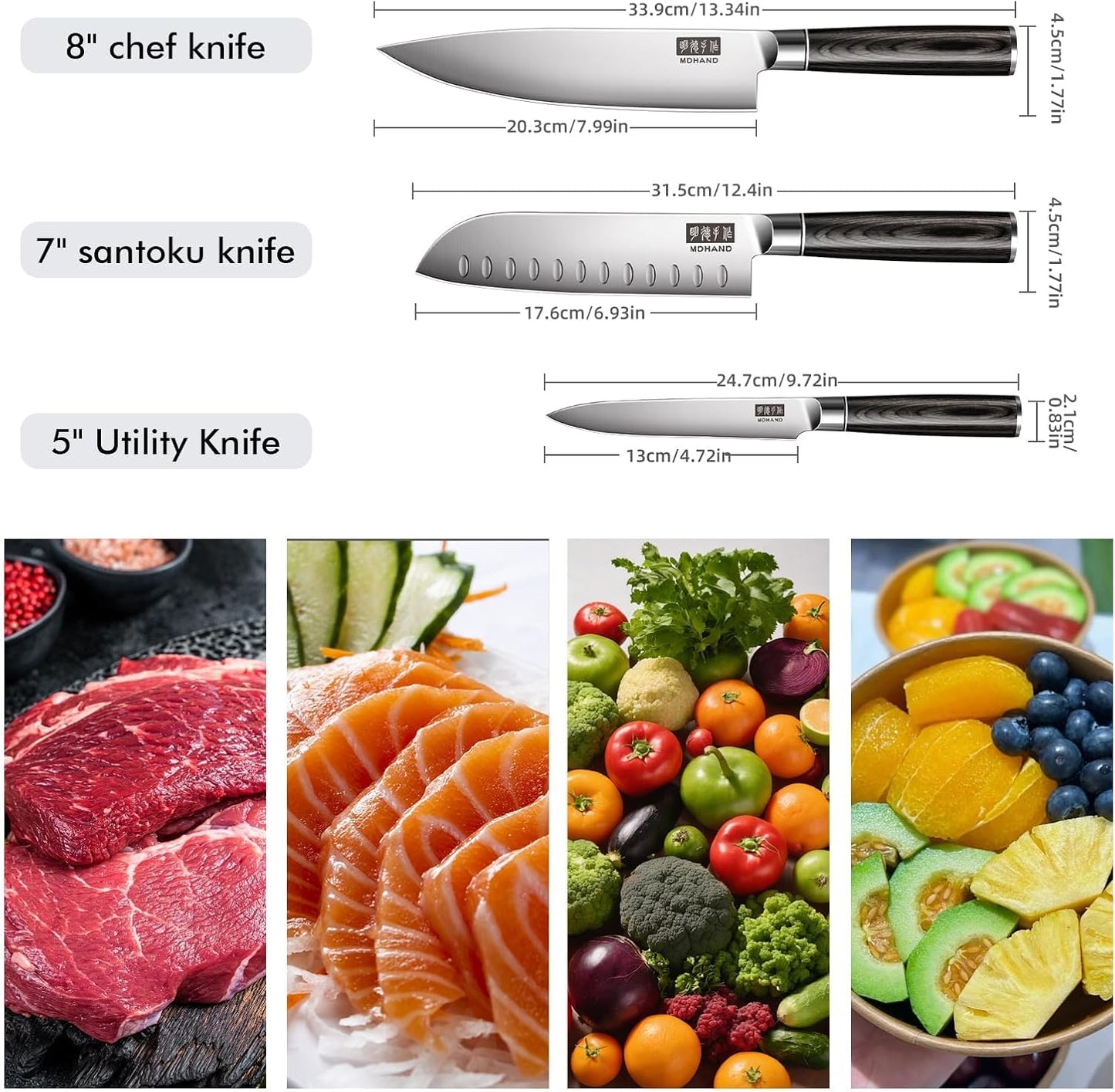 MDHAND Kitchen Knife Set, 9PCS Professional Japanese Knife Set, High Carbon Stainless Steel Chef Knife Set with Black Pakkawood Handle, Professional Ultra Sharp Kitchen Knives for Cooking, Elegant Box