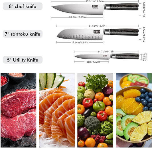 MDHAND Kitchen Knife Set, 9PCS Professional Japanese Knife Set, High Carbon Stainless Steel Chef Knife Set with Black Pakkawood Handle, Professional Ultra Sharp Kitchen Knives for Cooking, Elegant Box