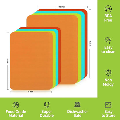 Simply Genius Plastic Cutting Boards - Flexible Color Coded Cutting Board Set - Textured Grip Odor-Resistant Dishwasher-Safe Chopping Mat - Pack of 4-8 in x 11 in - Multicolor