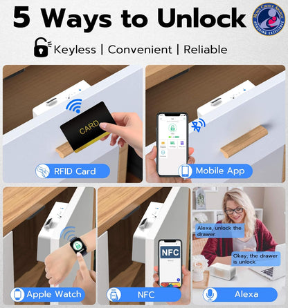 Anweller Smart Cabinet Lock, Hidden No Drill Adhesive Baby Proofing Child Proof Drawer Locks, Keyless RFID Bluetooth Cabinet Locks for Adults File Kitchen Cupboard Closet Liquor - Black