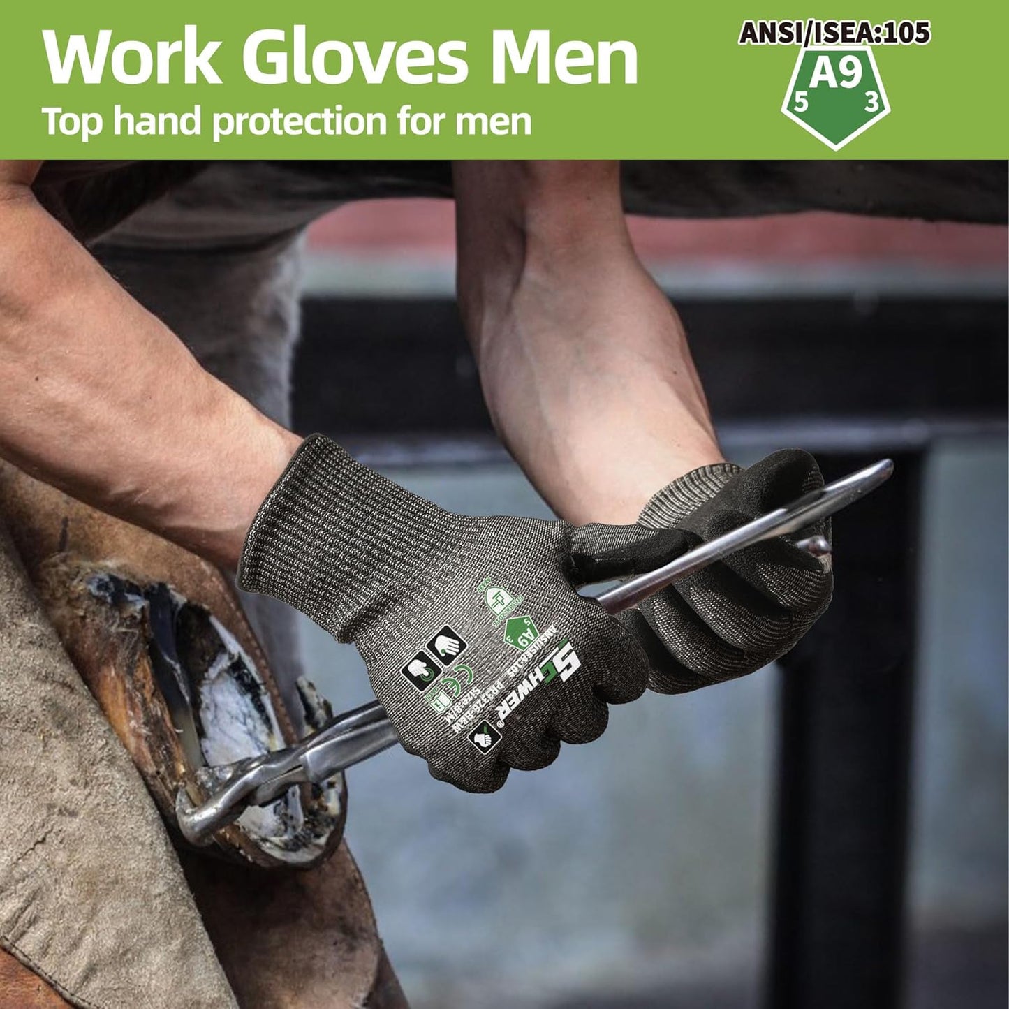 Schwer ProGuard High Level Cut Resistant Work Gloves PR3326 for Extreme Protection，ANSI A9 Cut Gloves with Reinforced Thumb, Non Slip, Breathable, Durable, Touch-screen, Black 1 Pair（XL）