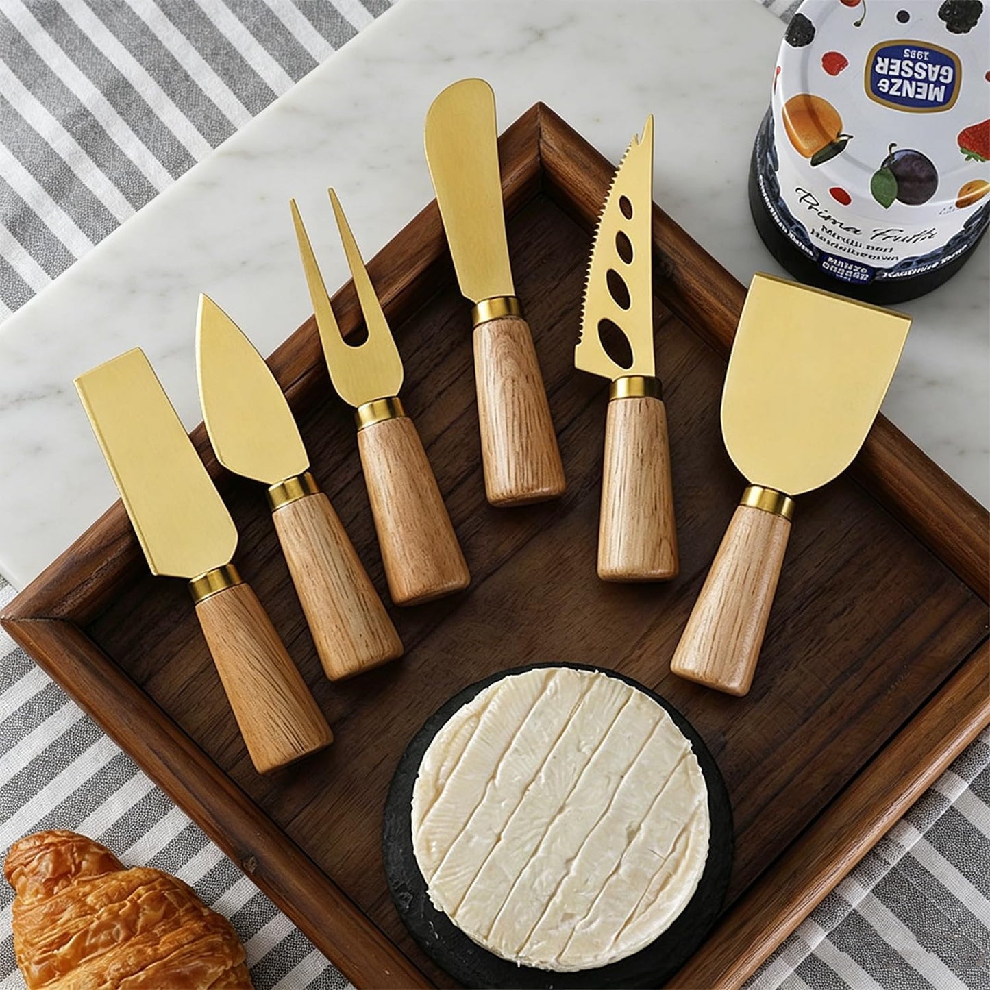 Stainless Steel Cheese Knife Set with wood Handle,Professional Cheese Slicer, Spreader & Fork for Charcuterie Boards, Cheese Platters, Kitchen & Entertaining, Christmas Gift for Women & Men (4)