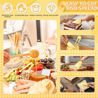 270 Pcs Charcuterie Board Accessories Charcuterie Utensils Cheese Spreader Knife Set Butcher Paper Roll Serving Tong Fork Spoon Dipping Bowl Cocktail Pick for Party Christmas Wedding(Gold)