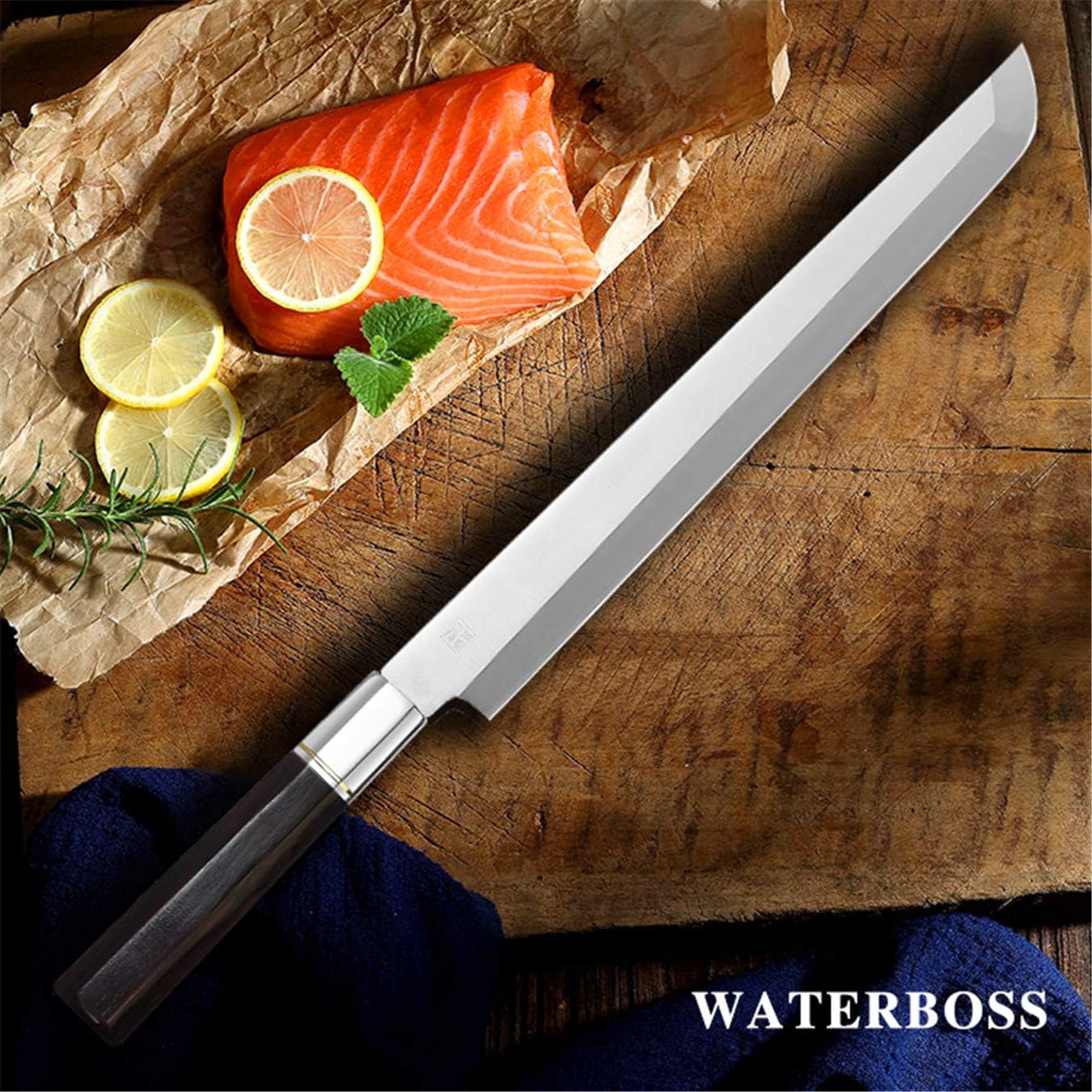 Waterboss,Japanese Sushi Chef Knife Salmon Knife Slicer Razor Sharp Sashimi Watermelon Knives, 5Cr15mov Stainless Steel Sashimi Yanagiba Knife, Maple Handle, 11.8inch (300mm)