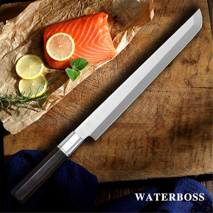 Waterboss,Japanese Sushi Chef Knife Salmon Knife Slicer Razor Sharp Sashimi Watermelon Knives, 5Cr15mov Stainless Steel Sashimi Yanagiba Knife, Maple Handle, 11.8inch (300mm)