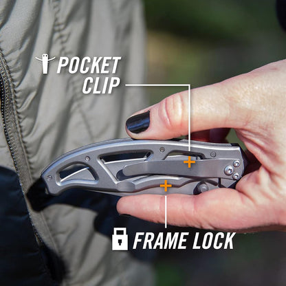 Gerber Gear Paraframe I EDC Folding Pocket Knife, 3" Serrated Edge with Safety Frame Lock, Stainless Steel, Grey