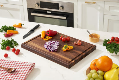 Cozifa American Dark Walnut Wood Cutting Board 17"x12"x1.6" for Kitchen with Juice Groove, Inner Handles, Gift Box Packaging and End Grain Butcher Block Finished with Linseed Oil, Beeswax & Lemon Oil