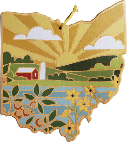 Totally Bamboo North Carolina State Shaped Cutting Board and Charcuterie Serving Platter with Artwork by Summer Stokes, Includes Hang Tie for Wall Display 18" x 8" x 5/8" - Colors B