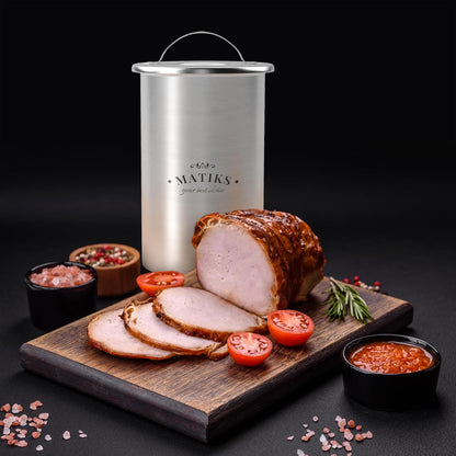 Matiks Deli Meat Press Mold for Deli Meats - Make Your Own Healthy Homemade Ham with This Stainless Steel Lunch Meat Press Maker - Our Ham Maker Includes Bonus Thermometer, Recipes and Cooking Bags