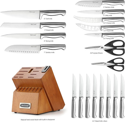 McCook® Knife Sets,German Stainless Steel Knife Block Sets with Built-in Sharpener
