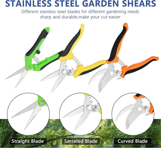 5‑Piece Garden Pruning Shears Set with Gloves & Storage Bag – Stainless Steel Trimming Scissors for Flowers, Herbs & Small Branches – Ergonomic Gardening Tools Kit (Multi-color)