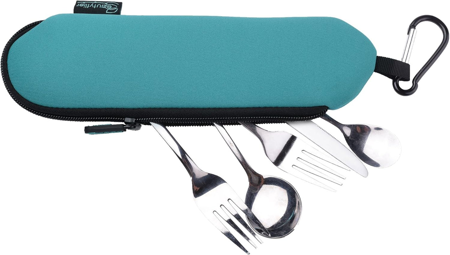 Beautyflier Neoprene Flatware Tableware Bag 3mm Thick Collapsible Cutlery Pouch for Travel Cutlery Set Utensil Set (Not included cutlery)