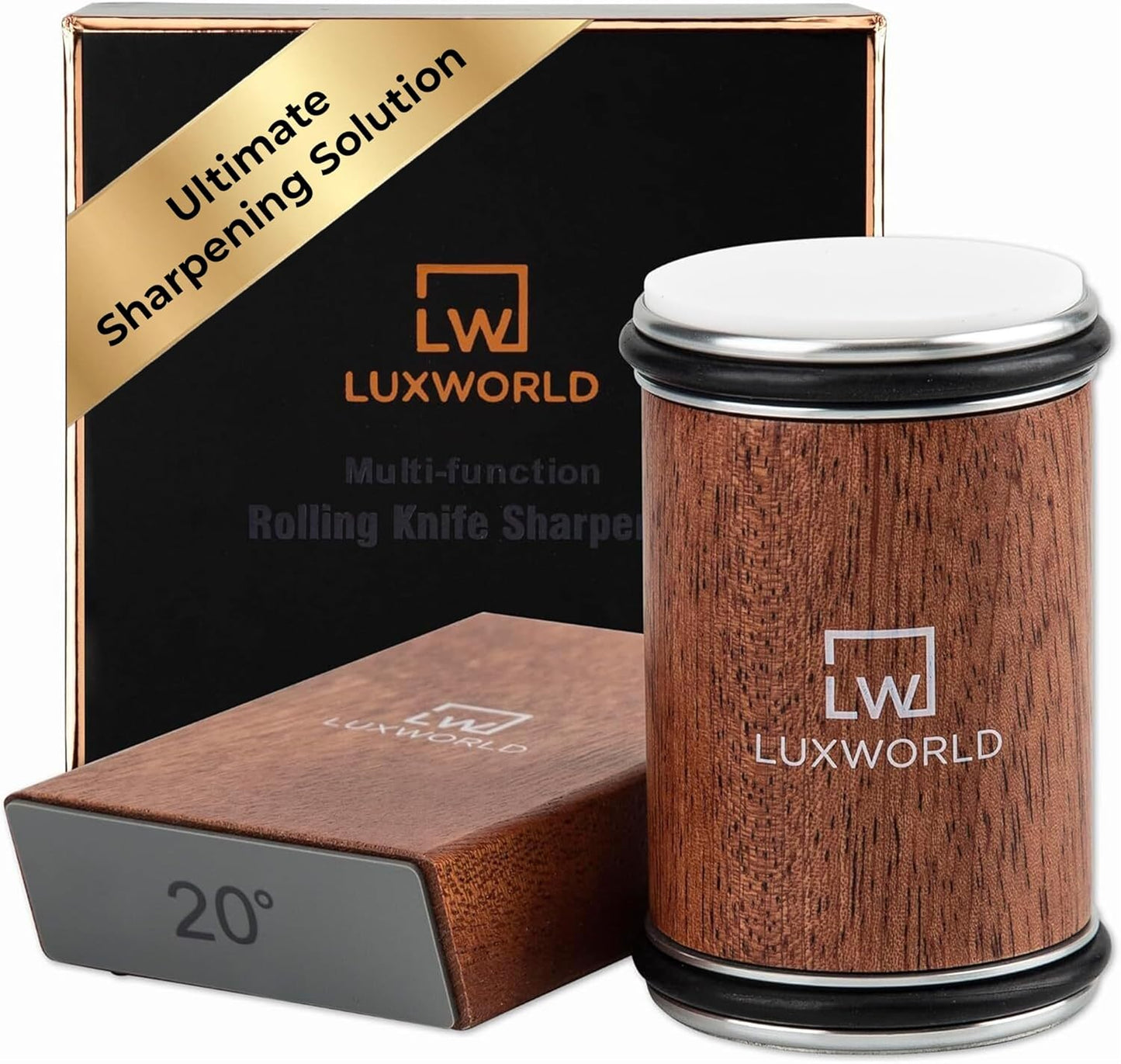 Rolling Knife Sharpener Kit | Diamond & Ceramic Disc Knife Sharpening System with Magnetic 15° & 20° Angle Guide | Manual Sharpener for Kitchen, Chef, Pocket & Japanese Knives | Gift Ready