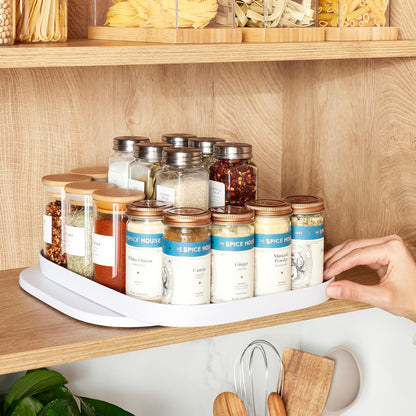 YouCopia MagicTrack Rectangle Lazy Susan Turntable: Kitchen & Bathroom Pantry, Cabinet & Countertop Storage Organizer with 360° Spin, Non-Slip, White Speckled BPA-Free