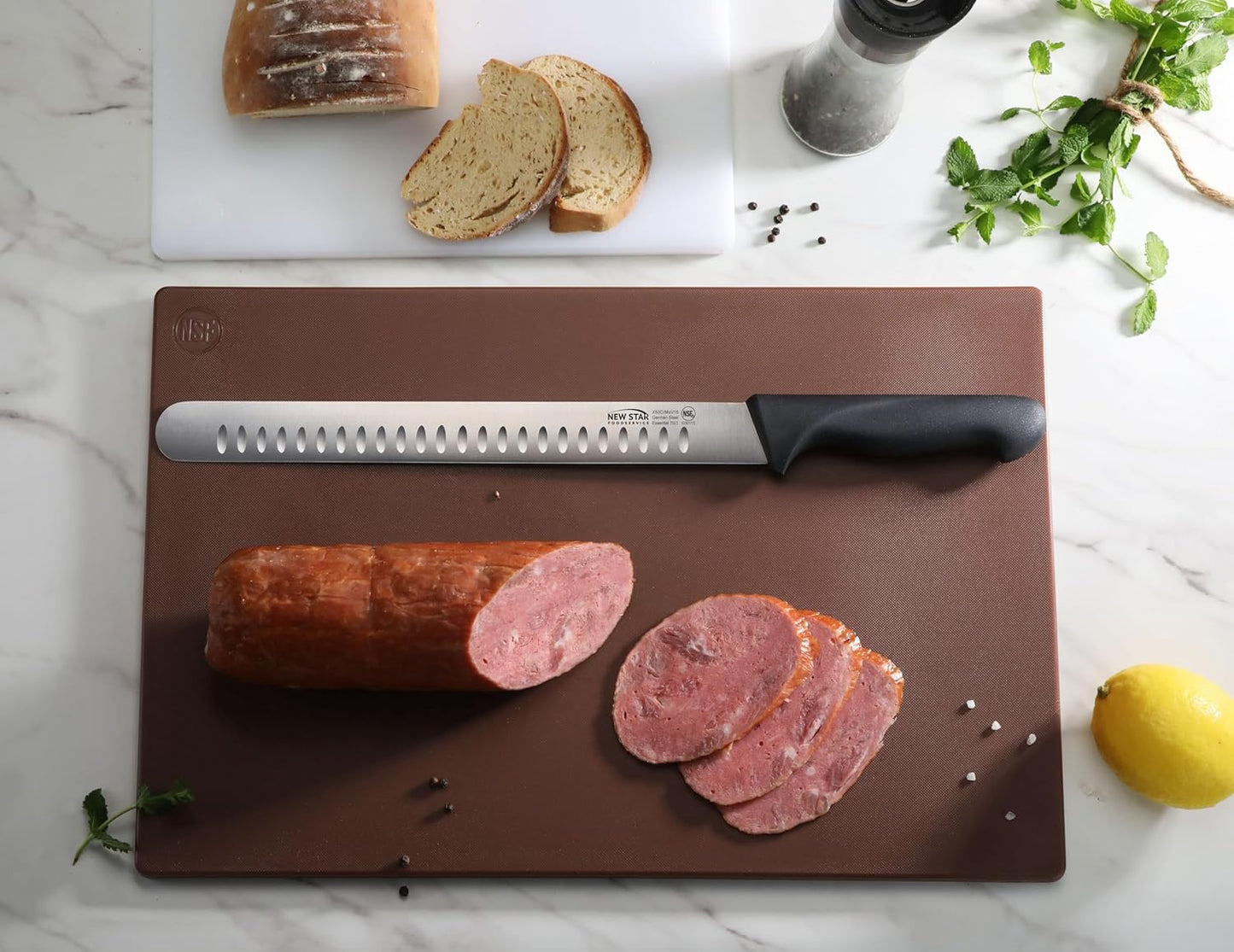 New Star Foodservice Essential 12-Inch Fine Edge Slicing Knife, German Steel