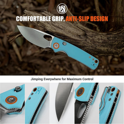 Vosteed EDC Knife, 2.99" 14C28N Steel Wider Blade, Green Micarta Handle Top Liner Lock, Folding Pocket Knives with Clip for Men & Women, Survival Camping - Porcupine A2603