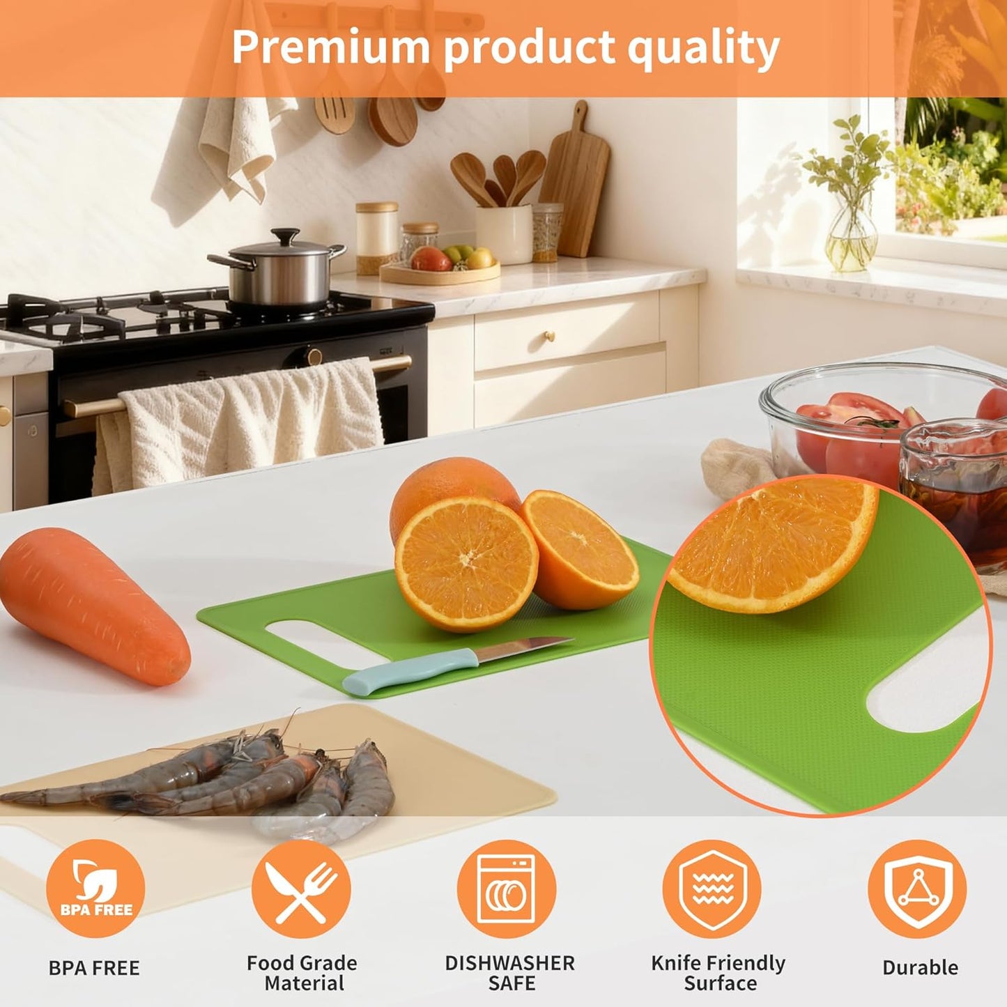 Luckyiren Plastic Cutting Board Set, 3 Pack Small Chopping Boards for Kitchen, BPA-Free, Dishwasher Safe, Color Coded Boards Pads for Meat Vegetable Fruit, Easy Grip Handle, Non-Slip, Space Saving