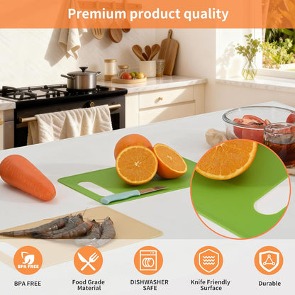 Luckyiren Plastic Cutting Board Set, 3 Pack Small Chopping Boards for Kitchen, BPA-Free, Dishwasher Safe, Color Coded Boards Pads for Meat Vegetable Fruit, Easy Grip Handle, Non-Slip, Space Saving