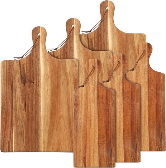 Tanlade 12 Pcs Wood Cutting Board Set Cutting Board with Handle Chopping Serving Board Butcher Cutting Block for Valentines Mother's Day Wedding Housewarming Gift, 16'' x 10'', 16'' x 5'' (Acacia)