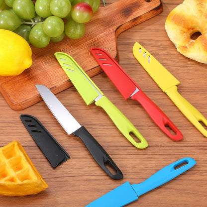Lothee 50 Pcs Paring Knife Bulk, 5 Colors Fruit Vegetable Stainless Steel Kitchen Ultra Sharp Knife with Plastic Handle for Chef Cutting Peeling Cooking, 3.94 Inches Blades
